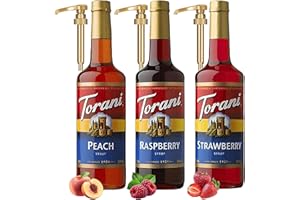 Raspberry, Strawberry, Peach Syrup - Fruit Flavors For Italian Soda Flavoring - 3 Pack with 3 Jimoco Pump Dispensers