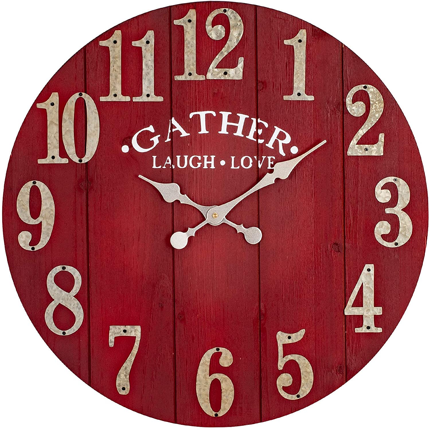Photo 1 of (UNTESTED) BEW Large Vintage Wooden Wall Clock, 24 Inch Silent Battery Operated Arabic Rustic Chic Decorative Wall Clock for Living Room - Red