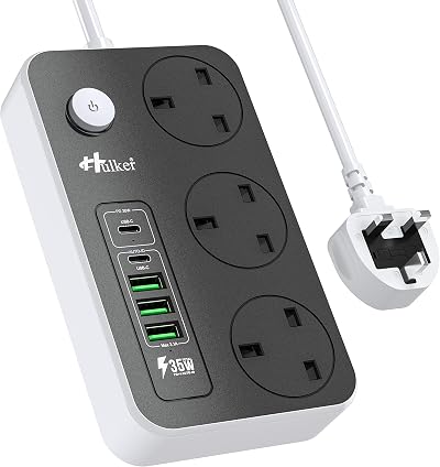 Hulker Extension Lead 8in1 3 AC Outlets 5 USB Ports 2m Cord 3250W 13A