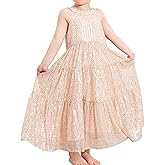 Meilleur moment Girls Sequin Dress Golden Party Dress Tuller Halter Neck Dresses for Girls Festival