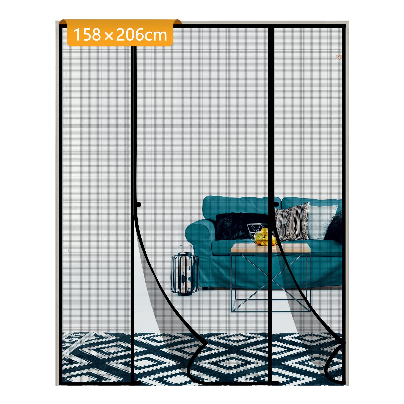 Yotache Fly Screen Door 158 x 206 cm, Reinforced Polyester Double Screen Curtain for Sliding Door French Door Keep Fly Bug Out, Black — image 1