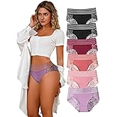 CINVIK Lace Sexy Undies for Women Stretch Full Coverage Control High Waist Cheeky Top Panties 6 Pack S-4XL