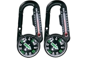 TIXIPEM Keychain Compass - Small Pocket Magnetic Ball Compass and Thermometer Buckle for Hiking & Camping