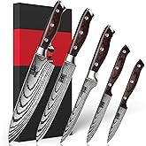 SHAN ZU Japanese Chef Knife Set 5 PCS, High Carbon Stainless Steel Ultra Sharp Kitchen Knives for cooking, Professional Chef Knife Set with Ergonomic Pakkawood Handle