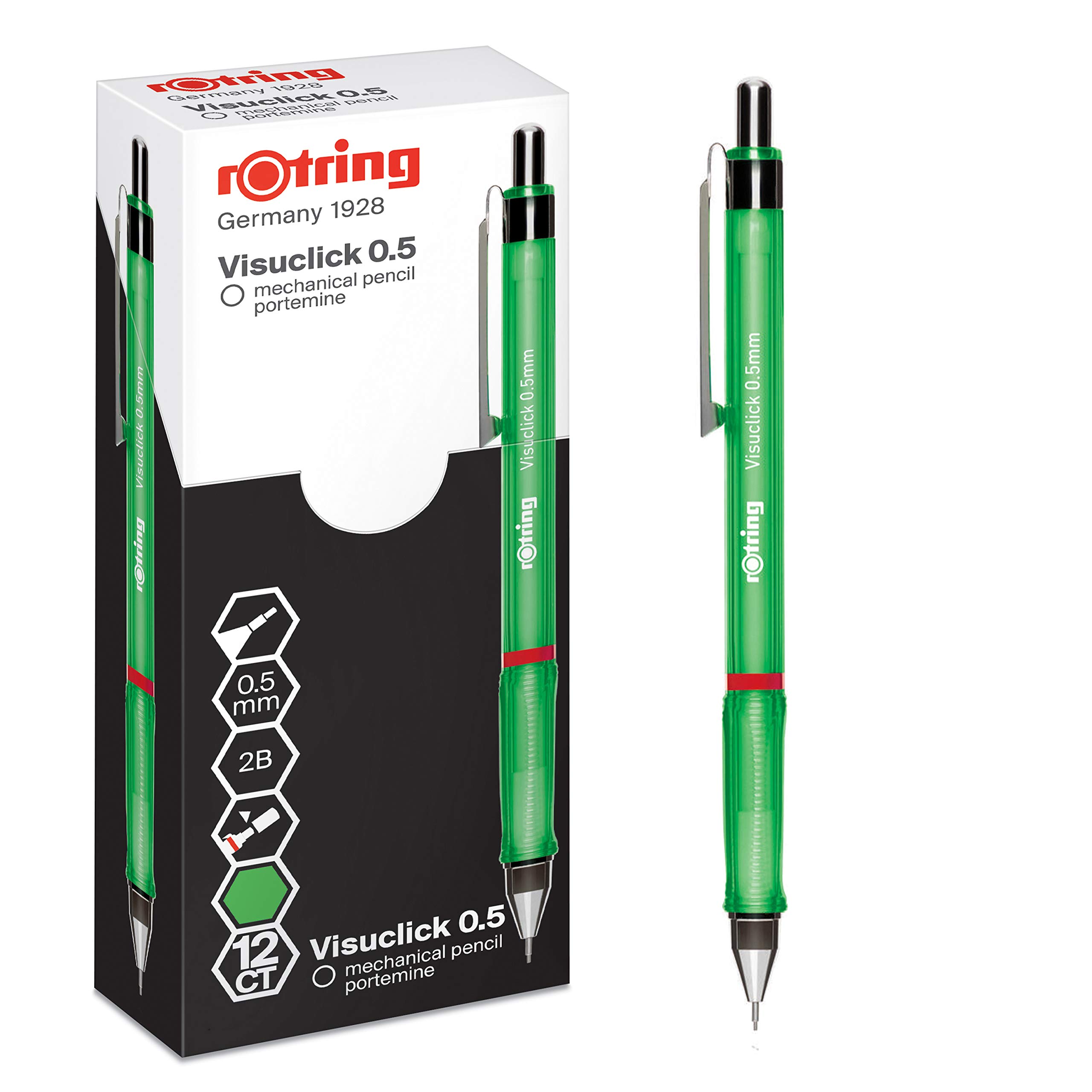rOtring Visuclick Mechanical Pencil | 0.5 mm | 2B Lead | Lively Green Barrel | 12 Count