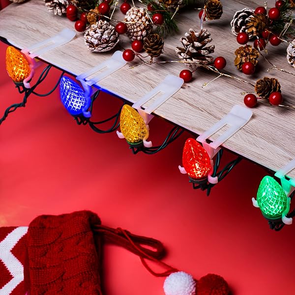 C9 LED CHRISTMAS LIGHTS OUTDOOR, 68 FT 100 LED STRING WITH ALL IN ONE CLIPS, COMMERCIAL GRADE EXTENDABLE WATERPROOF FOR HOUSE OUTSIDE ROOFLINE XMAS DECOR, MULTICOLOR
