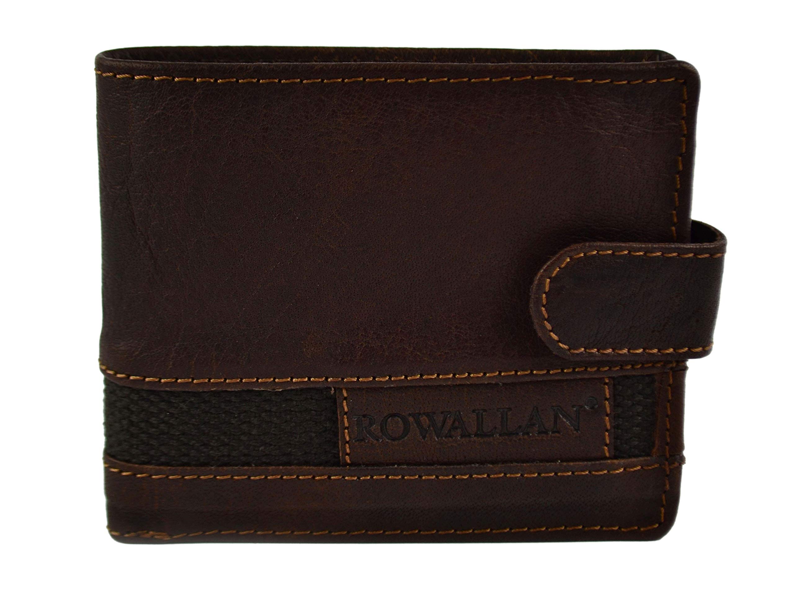 Rowallan Of Scotland Mens Tri-Fold Buffalo Leather Tab Wallet Coin Section Panama Collection