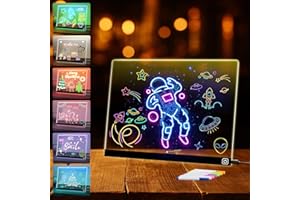 Exbelle 14“ LED Drawing Board 7 Colors Light Acrylic Dry Erase Light Board for Kids with Stand 2 Modes as Night Light for Roo