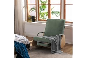 Gymplis Upholstered Recliner Rocking Chair Nursery with Adjustable Backrest and Footrest, Comfy Corduroy Foldable Glider Chair for Bedroom & Living Room, Dark Green