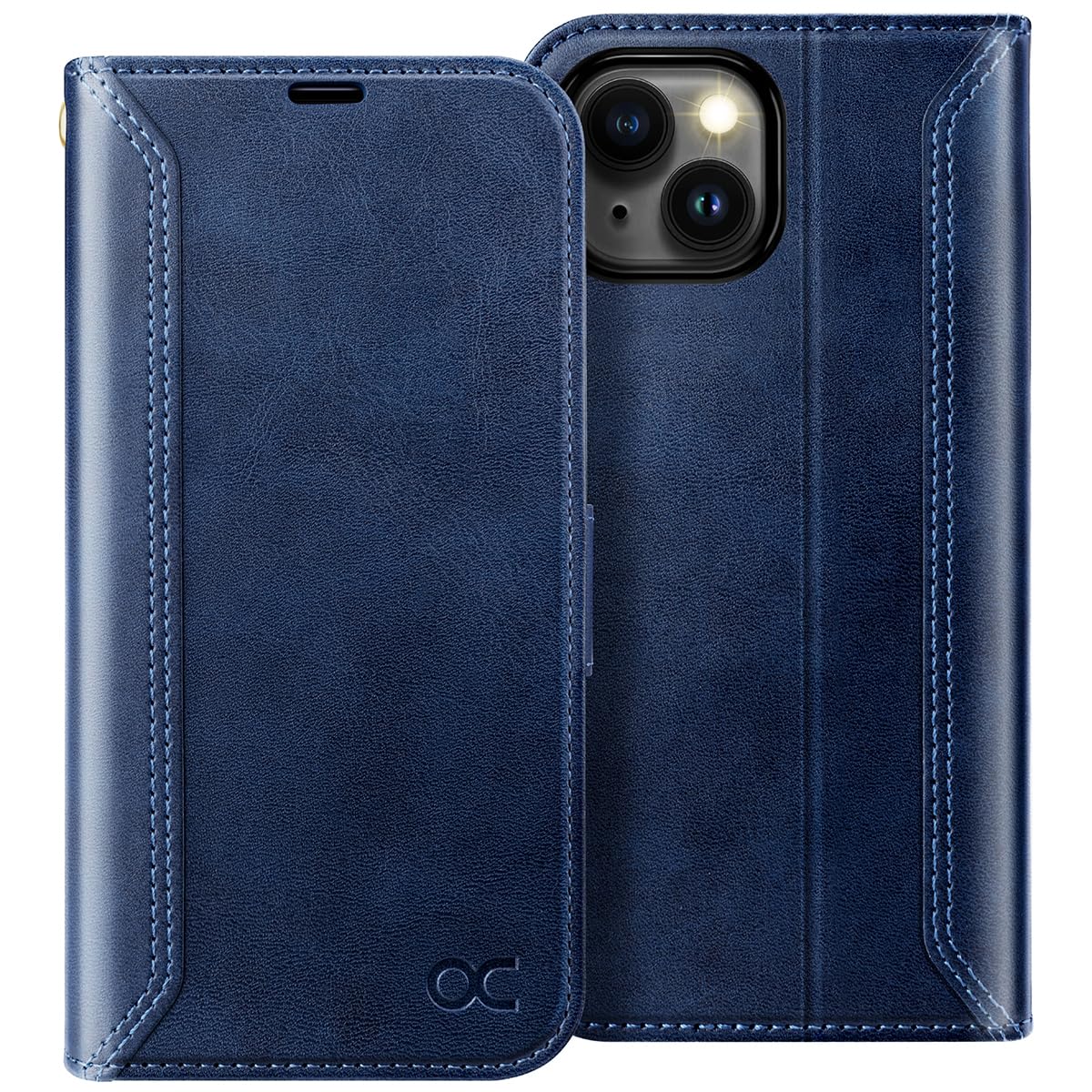 OCASE for iPhone 15 Wallet Case, PU Leather Folio Flip Phone Case with RFID Blocking Card Holder Kickstand, Shockproof Phone Retro Cover for iPhone15 5G 2023 6.1 Inch,Blue