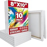 Stretched Canvas for Painting,10Pack 8X10 Inch Stretched White Blank Canvas,8 Oz Triple Primed 5/8" Profile Stretched Canvases,100% Cotton,Canvas for Painting, for Acrylics, Oils