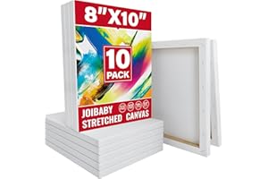 JOIBABE Stretched Canvas for Painting,10Pack 8X10 Inch Stretched White Blank Canvas,8 Oz Triple Primed 5/8" Profile Stretched Canvases,100% Cotton,Canvas for Painting, for Acrylics, Oils