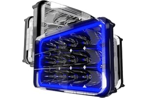 ROLINGER 4PCS Off Road Plug and Play Sealed Beam LED Light H4651 H4652 H4656 H6545 4X6 LED Lights with Blue Halo Lights Recta