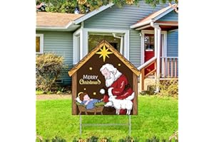 Memorywuu Large Kneeling Santa Nativity Scene Yard Sign for Christmas Outdoor Garden Lawn Decor, Religious Decorations, 23 x 30 Inch