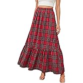 CUPSHE Womens Maxi Skirts Tartan Ruffled Skirt Plaid Holiday Christmas High-Rise Waist Xmas Long Skirt