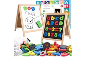 GINMIC Magnetic Letters and Numbers with Magnet Board, Alphabet ABC Magnets, Learning & Educational Toys - Uppercase Lowercase Math Symbols with Magnetic Whiteboard Chalkboard for Toddlers Kids