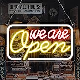 Neon We Are Open Signs for Business, 16.5''x 9'' Open Sign LED, Super Bright & Easy to Spot Open Neon Sign(Red&Yellow&Cool White), with ON/OFF Switch & Adapter, Ideal for Window, Party, Wall, Bars, etc.