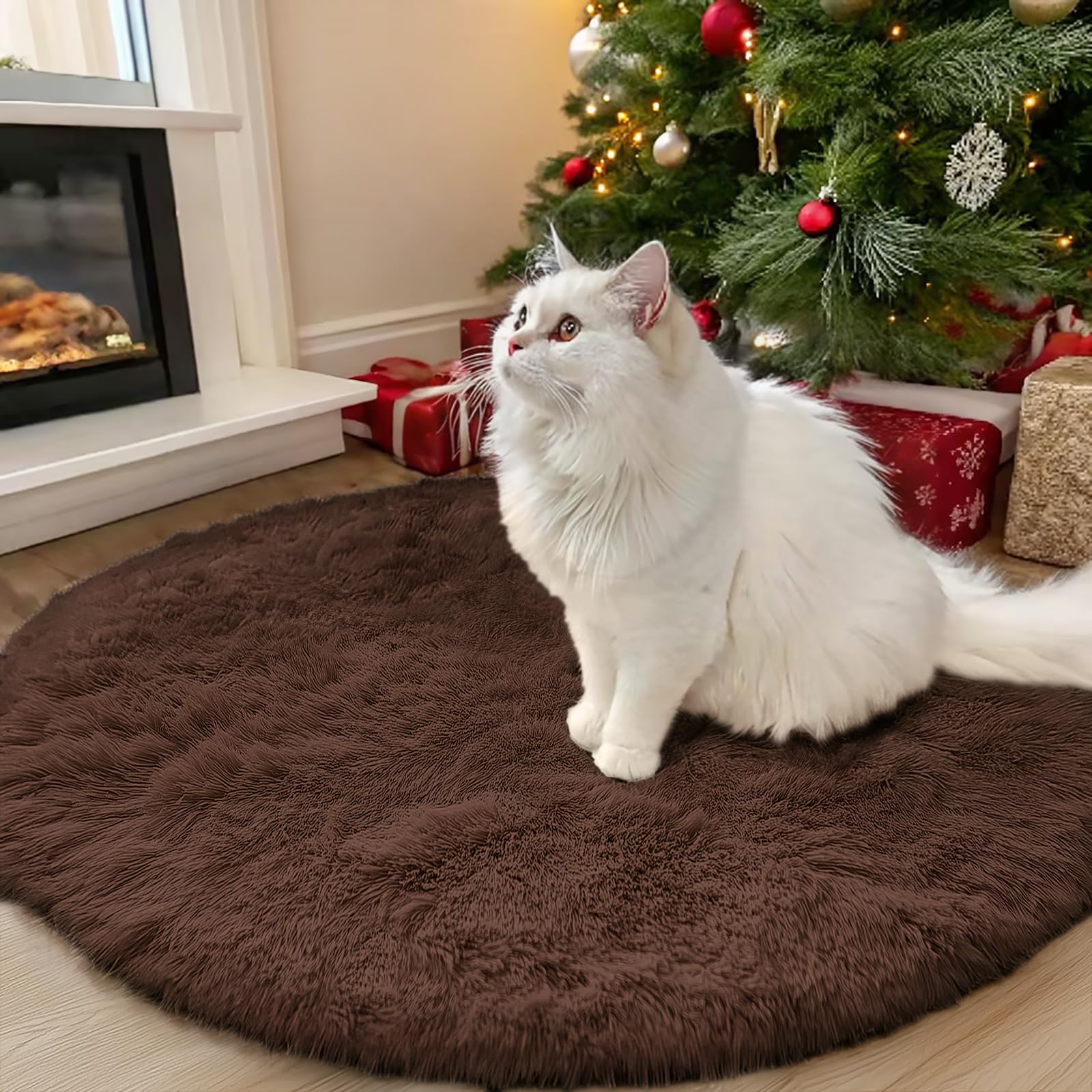Photo 1 of OLANLY Coffee Round Rugs for Bedroom - Machine Washable, 3 ft Circle Area Rugs for Living Room, Soft and Fluffy Shaggy Carpet for Teen Girls and Boys, Nursery Rooms, Dorms, Home Decor Aesthetic