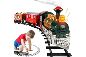 ATLASONIX Electric Train Set for Kids Ages 4-8 | Train Set for Kids Ages 4-8 | Battery Powered Trains Sets with Lights & Sounds, Steam Locomotive Engine, Horses & Tracks - Classic Railway Toy Gift