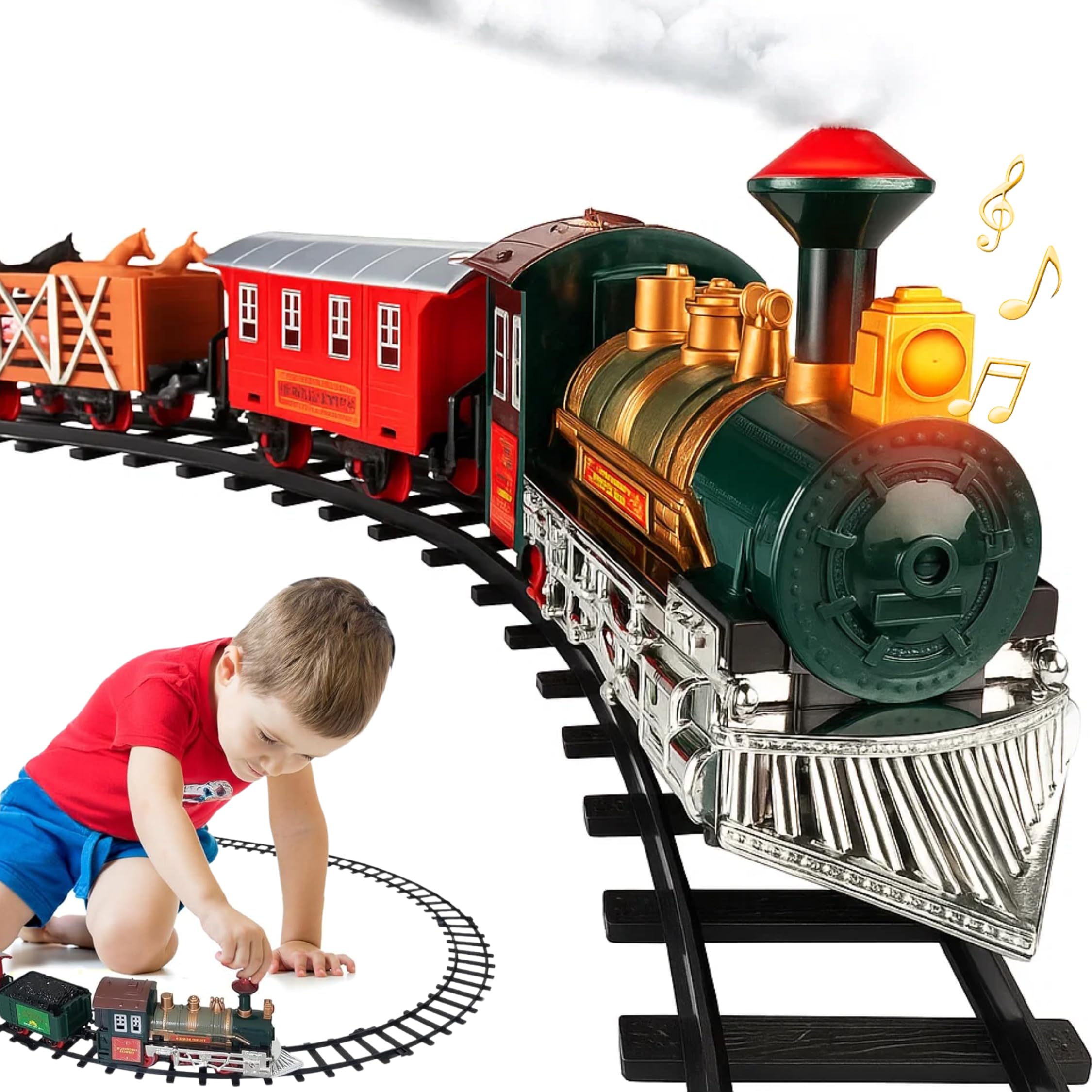 Electric Train Set for Kids, Under The Tree Christmas Train with Lights, and Sounds - Holiday Train Around Christmas Tree with Tracks, Electric Train Set for Boys Girls Age 2 3 4 5 6 7 8 9 10+ Old