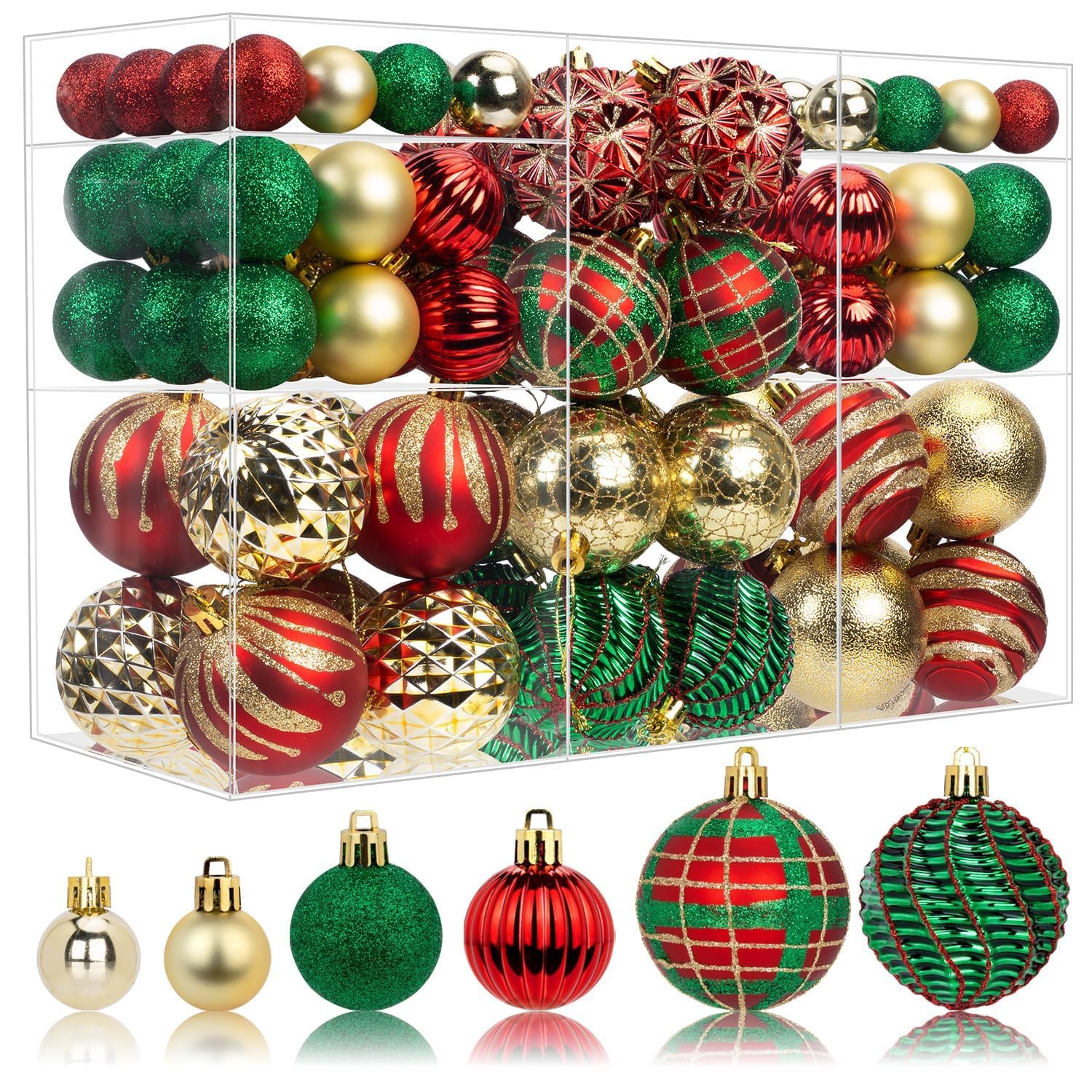 Photo 1 of 100ct Christmas Ball Ornaments Set, Red Green and Gold Shatterproof Hand-Painted Hanging Baubles Decoration Bulk for Xmas Tree, Wreath, Garland, Home Holiday Decor