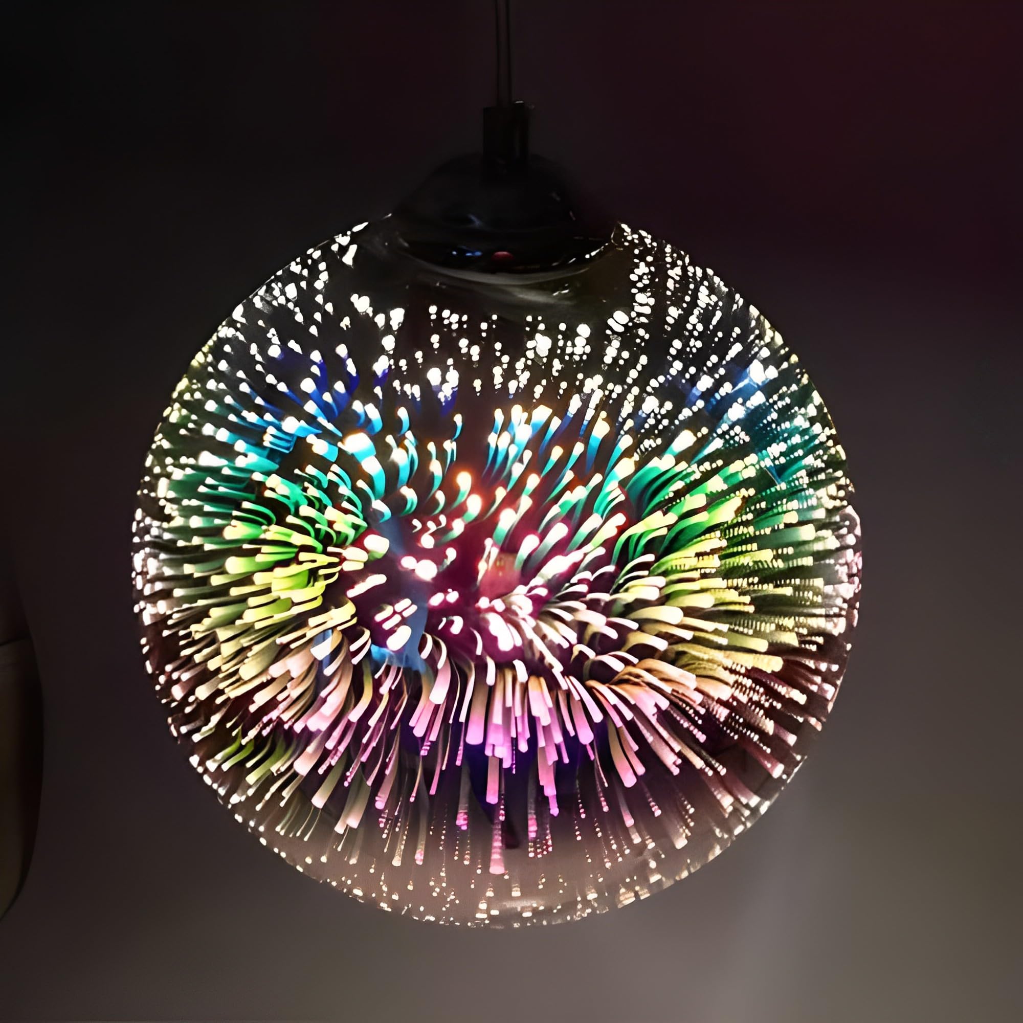 KRUIHAN 3D Firework Light Glass Pendant Light Shade Hanging Ceiling Lights E27 Base Coloured Chandelier for Bedroom,Living Room,Kitchen,20CM(Silver)