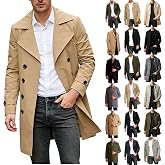BFAFEN Mens Trench Coat Mid Length Trench Coat Men Notched Lapel Pea Coat | Single Double Breasted Mid Length Long Jacket Lightweight Windproof Fall Bussiness Casual Overcoat Pea Coat Men