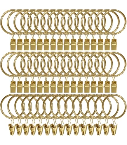 thumbnail image 2 of 24 Pcs Curtain Rings With Hooks - 1 Inch Inner Diameter, Gold, Includes Pin Hooks & Clips, For Heavy Drapery & Rods 2 of 11