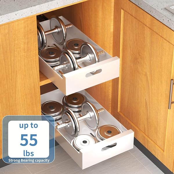 1 PACK | 21″ DEEP PULL OUT CABINET ORGANIZER ADHESIVE, 10-INCH WIDE STURDY CARBON STEEL ROLL-OUT DRAWERS FOR FACE FRAME OR FRAMELESS CABINETS,SLIDE-OUT SHELVES FOR PANTRY.