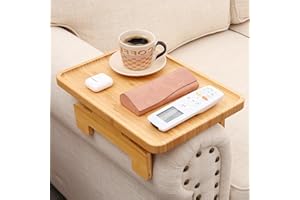 BAMBOOTRAY Clip Tray Side Table,Sofa Clip on Tray for Armrest Tray,Sofa Arm Table with Phone Holder,Couch Table for Living Room Bedroom,TV Tray Table for Eating & Drinking (Bamboo, 13.7" D x 9.8" W)