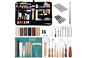 TLKKUE Leather Craft Tools Kit for Beginners, Leather Working Tools with Storage Bag, Sewing, Carving, Punching, Cutting, Sta