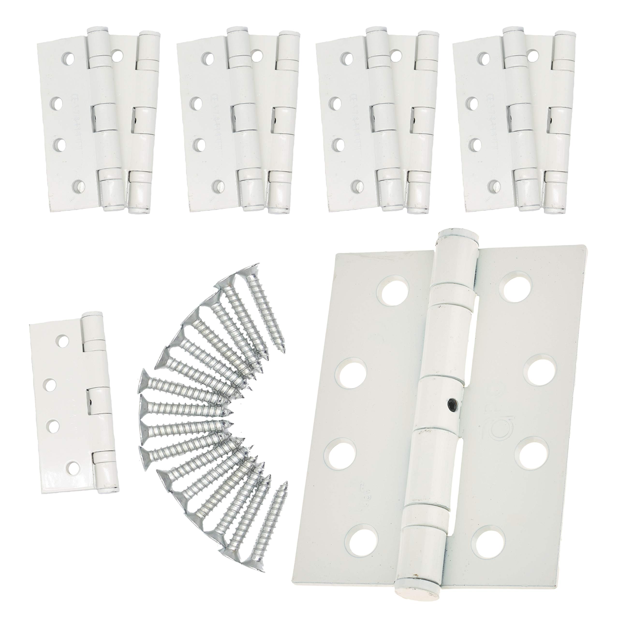 Door Hinges 4" 102mm Ball Bearing 5 Pair Pack [10 Hinges & Screws] White