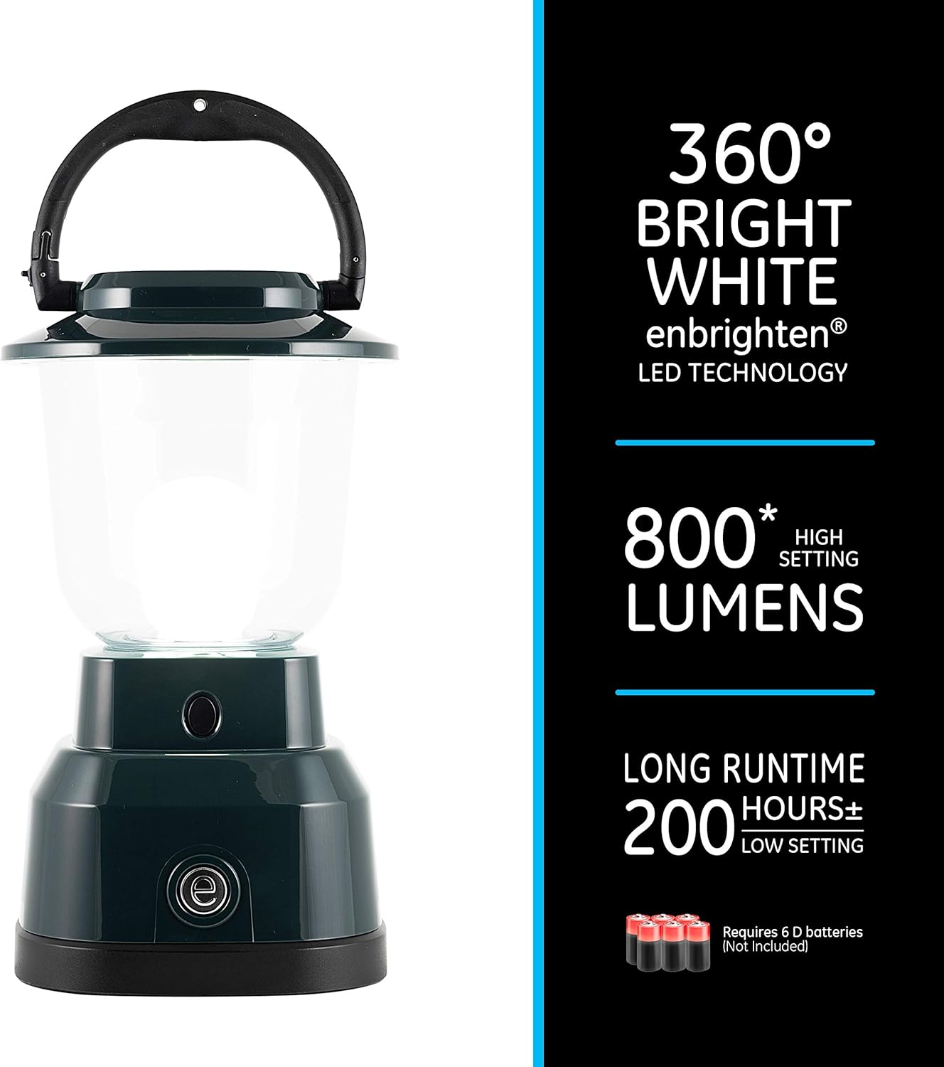 Enbrighten LED Camping Lantern, Battery Powered, USB Charging, 800 Lumens, 200 Hour Runtime, Carabiner Handle, Hiking Gear, Emergency Light, Blackout, Storm, Hurricane, Green, 49550: Home Improvement