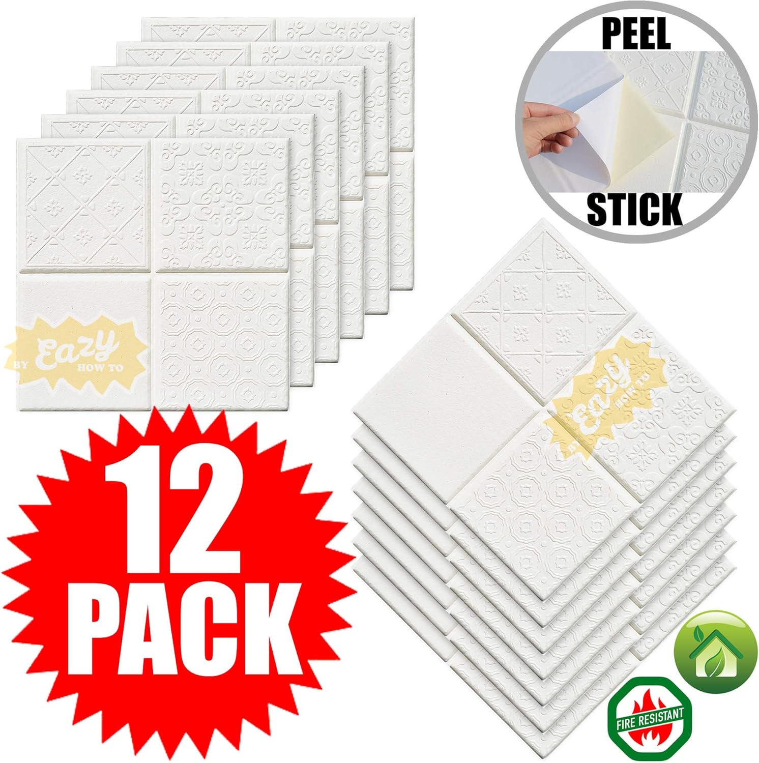 12 Pack Ceiling Tiles 30cm x 30cm Mix Style Peel and Stick Easy