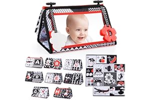 DELIGHKIDZ Baby Mirror Tummy Time Toys: 3 In 1 Black White High Contrast Baby Mirror with Book & Mat Christmas Birthday Gifts for Boy Girl Montessori Toy for 0 3 6 9 12 Months Newborn Stocking Stuffers