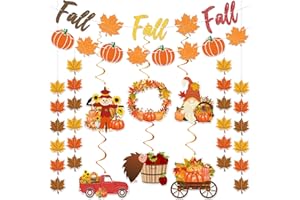 LAIRYAN Fall Party Decorations Supplies - NO DIY - Autumn Home Decor Set Include Glitter Fall Banner Pumpkin Maple Leaf Garland, 6pcs Hanging Swirls, 4Pcs Maple Leaves Garland Strings for Thanksgiving Party