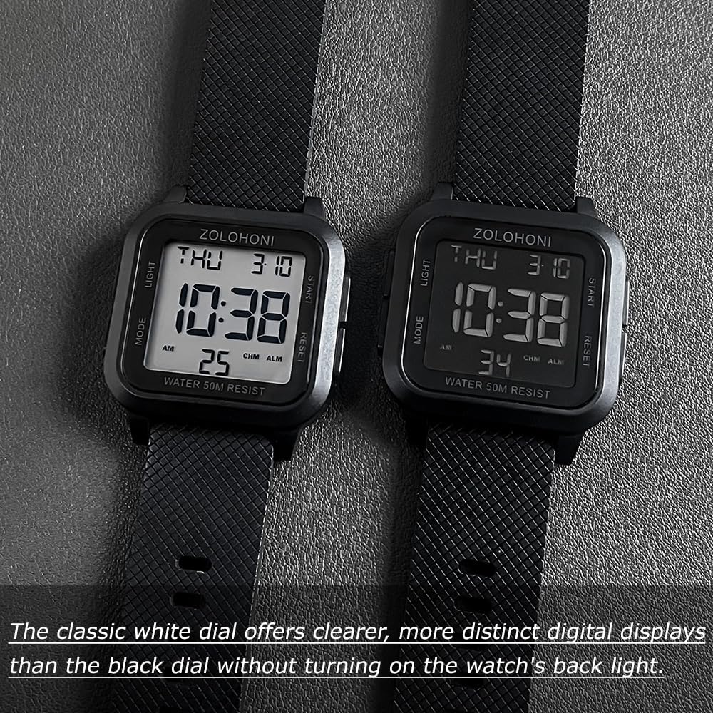 zolohoni Men’s Digital Watch for Men, Stainless Steel Square Watches, Mens Wrist Watches Waterproof Large Face Dual Time Date Watch