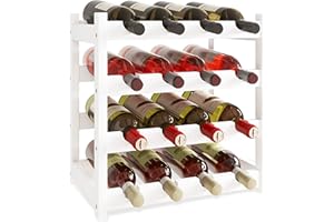 SMIBUY Bamboo Wine Rack, 16 Bottles Display Holder, 4-Tier Free Standing Storage Shelves for Kitchen, Pantry, Cellar, Bar (White)