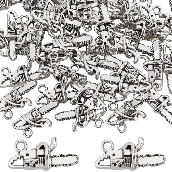 Pendentif Téléphone Tronçonneuse En Métal - Breloque Amusante Outil - Taille 20 Mm - Fabriqué En Allemagne