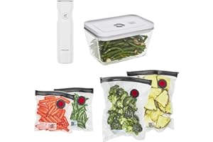 ZWILLING Fresh & Save Vacuum Sealer Machine Starter Set with Airtight Food Storage Container Glass, Sous Vide Bags, Meal Prep