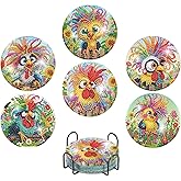 uuxsretaio 6 Pcs Chicken Diamond Art Coasters with Holder, DIY Small Diamond Art Coasters Set, Non Slip Diamond Painting Kits, DIY Art Crafts Projects Small Painting Kits for Beginners 4x4 Inch