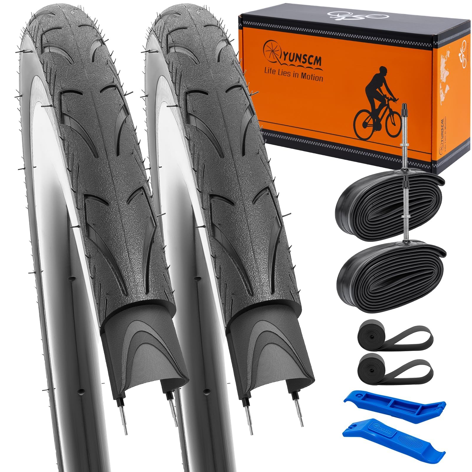 Photo 1 of 2 PCS 700C Lightweight Bike Tires 700x35C (ETRTO 37-622) and 700C Presta Valve Bike Tubes -60TPI Nylon, Puncture-Resistant, with 2 Rim Strips Compatible with Bike Tires 700x33C/35C/36C/37C/38C (Y-573)