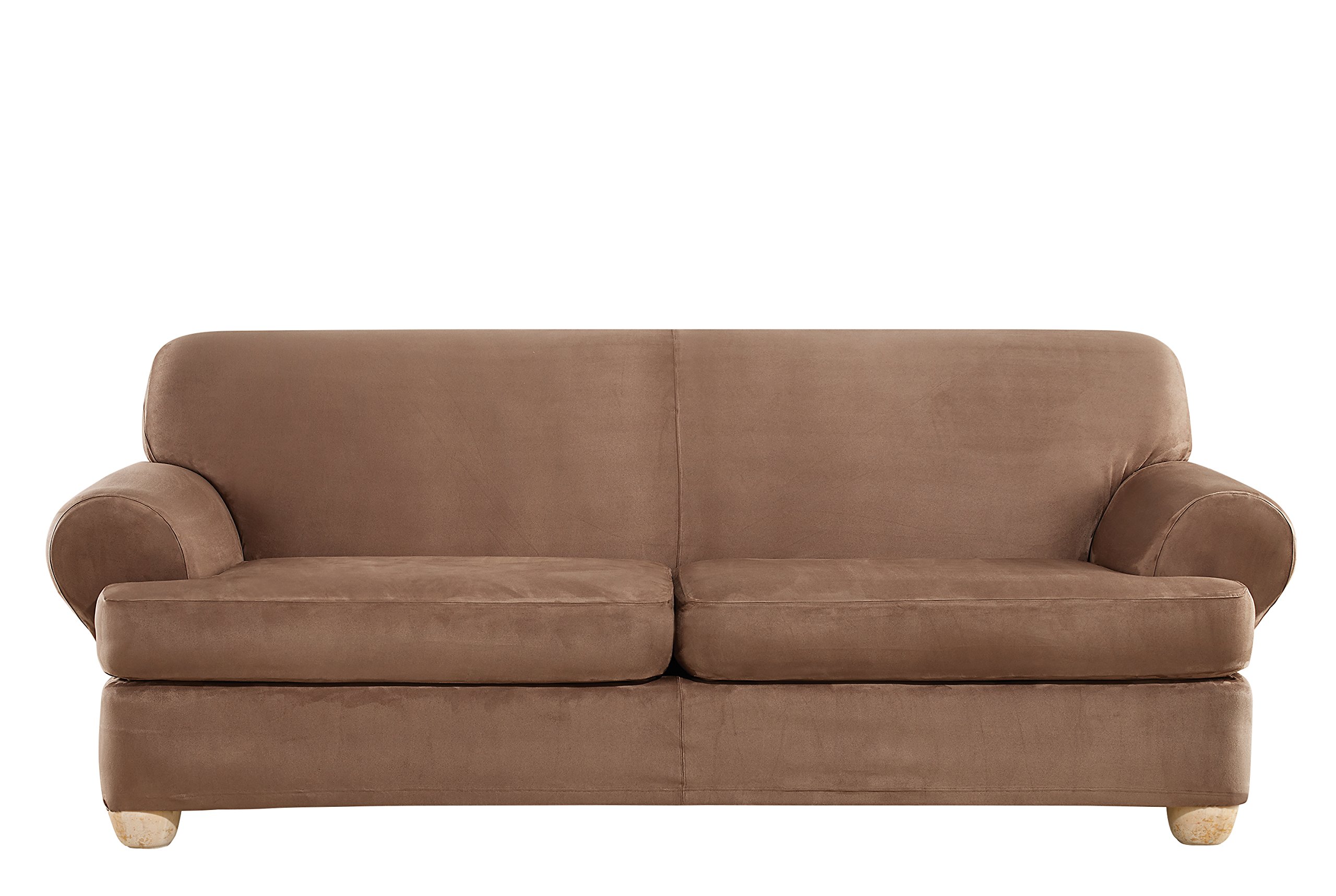 Photo 1 of SureFit Ultimate Heavyweight Stretch Suede Individual 2 Piece T-Cushion Sofa Slipcover - Luggage