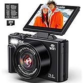 5K Digital Camera - WiFi 75MP Cameras for Photography - UHD Vlogging Camera for YouTube with 3" 180° Flip Screen - Autofocus Compact Video Travel Camara with 18X Zoom, 32GB SD Card, 2 Batteries