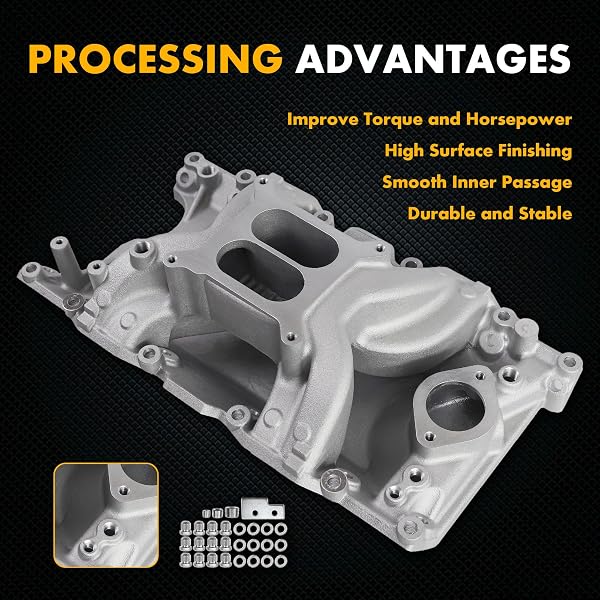 JGHYPERX DM-3812 55026 7576 INTAKE MANIFOLD ALUMINUM DUAL PLANE COMPATIBLE WITH CHRYSLER MOPAR AIR GAP SMALL BLOCK LA MAGNUM DODGE JEEP 1967-2003 318 340 360 1,500-6,500 RPM SILVER