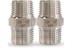 FEYADAPER 1/2" Male x 1/2" Male Hex Nipple Pipe Fittings, 304 Stainless Steel 1/2 inch NPT Male Threaded Pipe Adapter Fittings Equal Nipples Connectors, Male Straight Connector Pipe Fitting (1/2“, 2pcs)