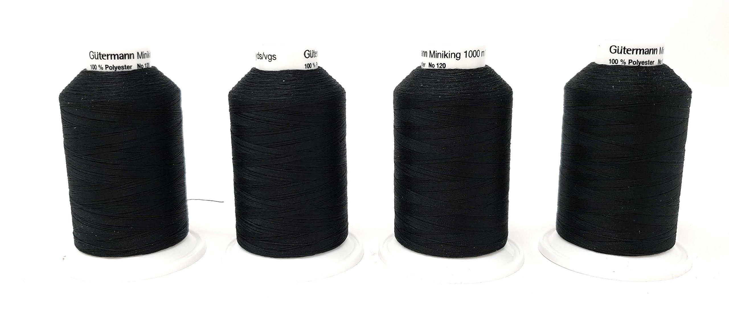 Gutermann Miniking Universal Sewing Thread Overlocking Thread Cover Lock Set 4 Cones 1000 m (0000 Black Overlock Sewing Machine or Cover Lock Sewing Machine)