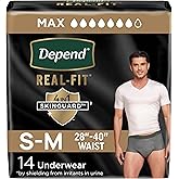 Depend Real Fit Incontinence Underwear for Men, Disposable, Maximum Absorbency, Small/Medium, Black and Grey, 14 Count (Packa