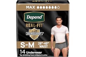 Depend Real Fit Incontinence Underwear for Men, Disposable, Maximum Absorbency, Small/Medium, Black and Grey, 14 Count (Packa
