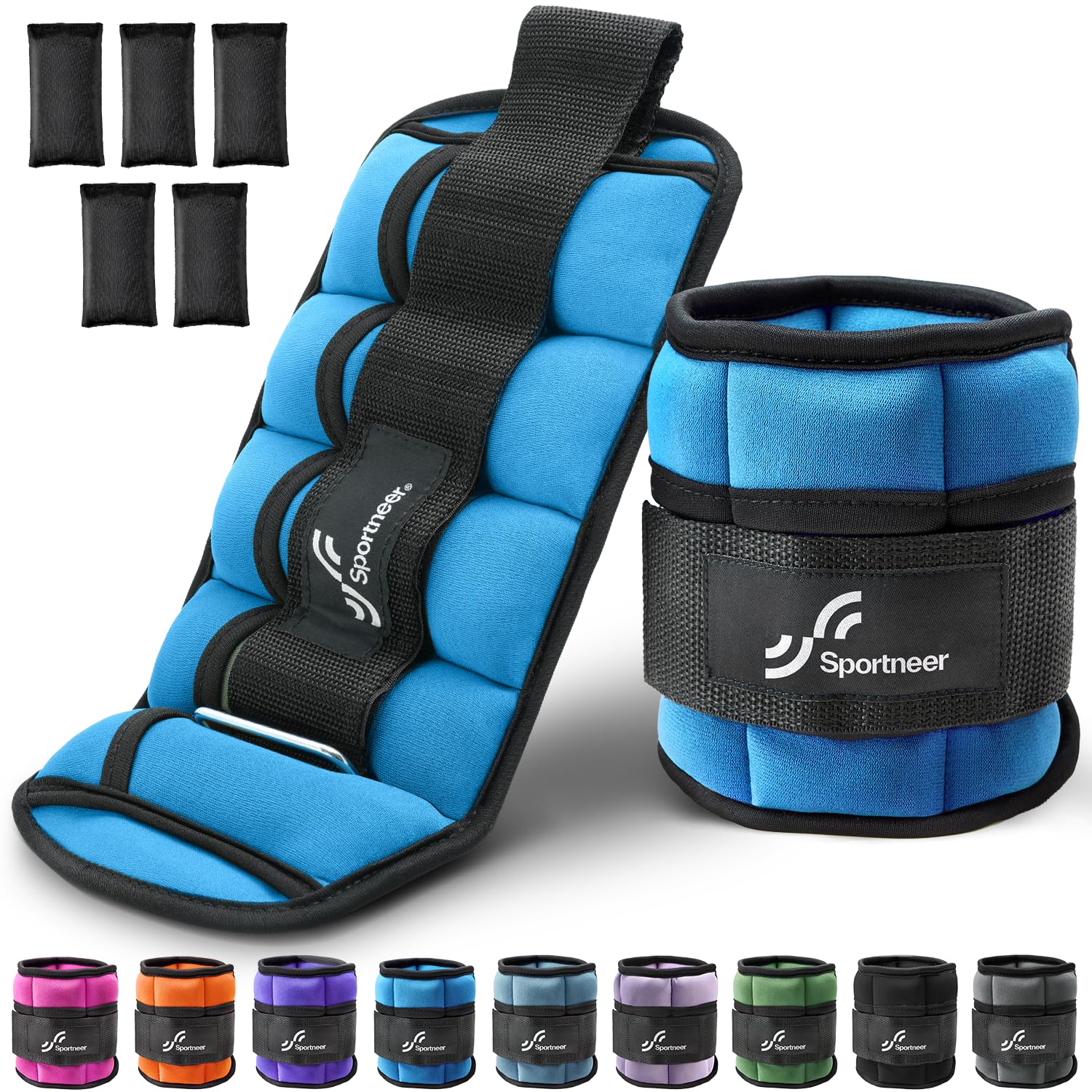 Sportneer Adjustable Ankle Weights Set, Ankle Wrist Weight Straps, 0.23Kg-1.6Kg for Per Ankle, 0.45Kg to 3.15Kg for a Pair, 2 Pack